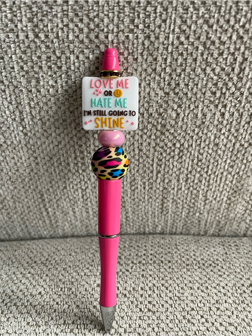 Bright Pink Decorative Pen with Motivational Charm